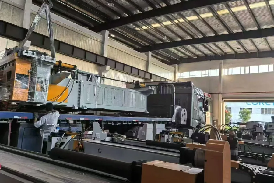 Telhoo pipe processing machine being crated and braced for export