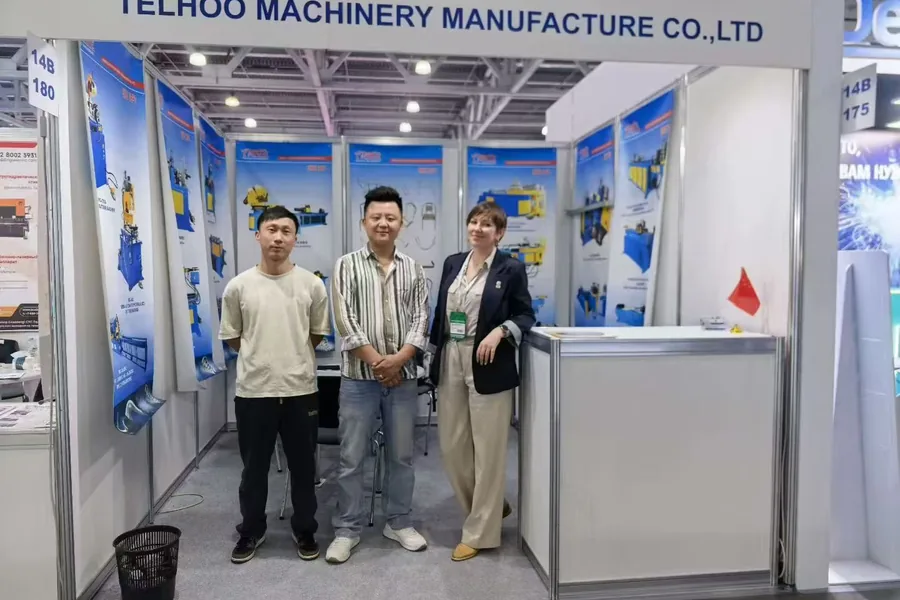 Telhoo Machinery exhibition booth with pipe bending machine displays